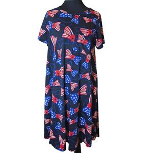 LuLaRoe Carly Swing Dress Patriotic Americana Bows‎ Stars Casual Comfy S